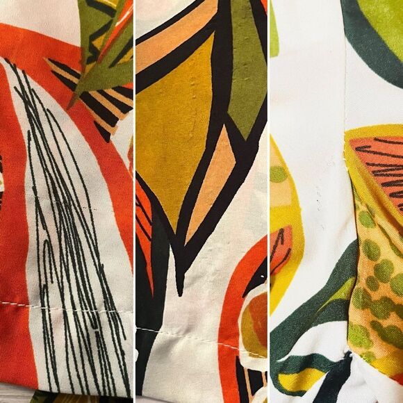 Cato Vibrant Flowy Tropical Satin Extra Wide Leg Palazzo Pants Green Orange M - Picture 9 of 11